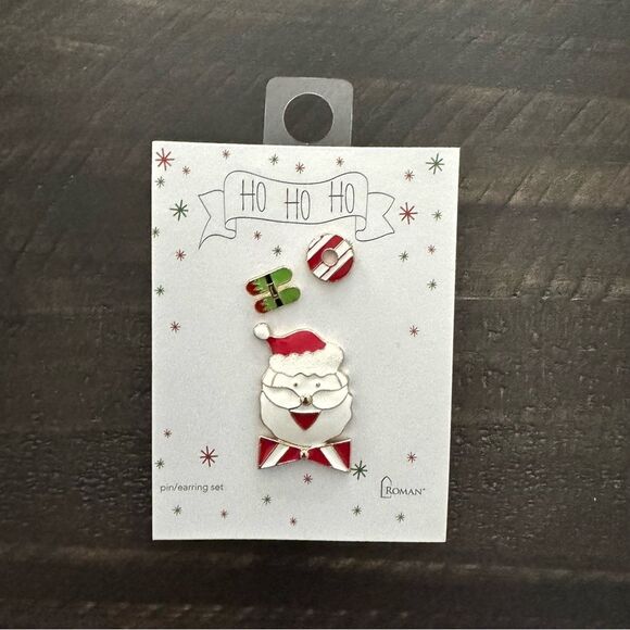 Roman HO Christmas Santa Clause Earrings and Pin Set NWT - Picture 1 of 3